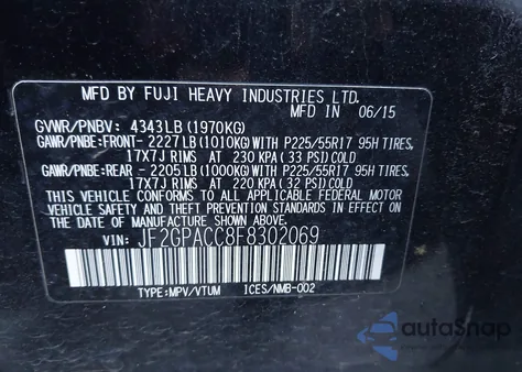 2015 Subaru Xv Crosstrek 2.0I Premium from USA, damaged, VIN JF2GPACC8F8302069